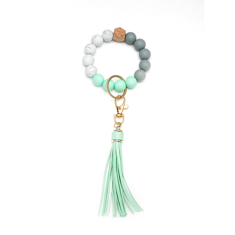 Wholesale Handmade Beaded Leopard Silicone Bead Tassel Wrist Keychain